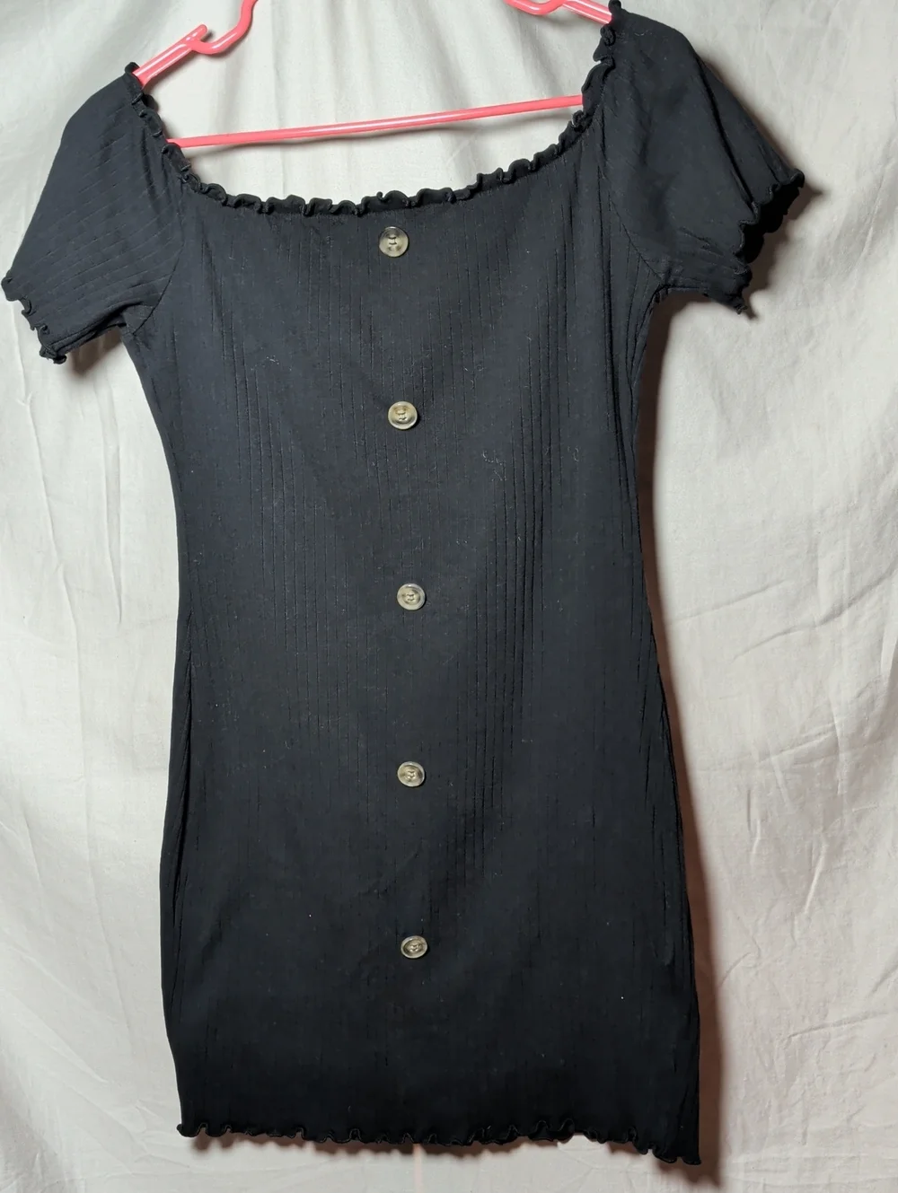 Black Button-Front Short Sleeve Cotton Knit Dress Cocktail Date Night Wear